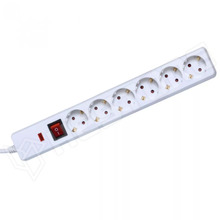 NVT06K/WH / Hálózati elosztó, túlfeszültségvédett, kapcsolóval, földelt, Aljzatok száma: 6, 1.5mm2, 250V AC, 16A, 1.5m, fehér (NVT 06K/WH)