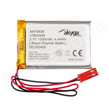 AKY0638-LP603450 / Akkumulátor, 3.7V, 1200mAh, Li-Po, JST SYP-02T-1 (AKY0638 / AKYGA BATTERY)