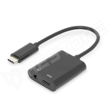 AK-300400-002-S / Digitális adapter, átalakító, DAC, USB-C dugó - USB-C aljzat + Jack 3.5mm aljzat, 20cm, 100W (AK-300400-002-S / DIGITUS)