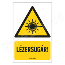ISO7010-W004-160X250-L1 / Lézersugár veszélye!, figyelmeztető matrica felirattal, 100 x 86mm