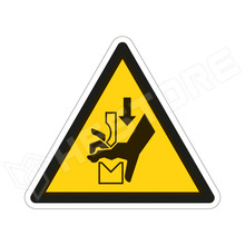 ISO7010-W030-50X43 / Kéz zúzódásának veszélye megmunkáló szerszámok között!, figyelmeztető matrica, 50 x 43mm