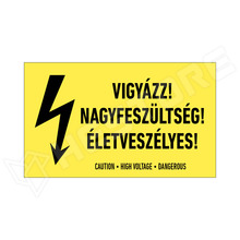 HIGH-VOLTAGE-100X60-L1 / Vigyázz! Nagyfeszültség! Életveszélyes!, matrica, felirattal, 100 x 60mm