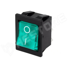C1553ALMBG3 / ROCKER kapcsoló, DPST, ON-OFF, 16A/250VAC, zöld, neon, világítós (C1553ALMBG3 / BULGIN)