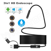 NDO-USB-5.5 / 3in1 Endoszkóp, 5.5mm, USB-A, USB-C, micro USB, LED világítás, IP67, 5m