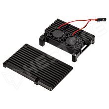RPICASE-DUALFAN-01 / Fekete alumínium ház dupla ventilátorral, Raspberry Pi 4B-hez